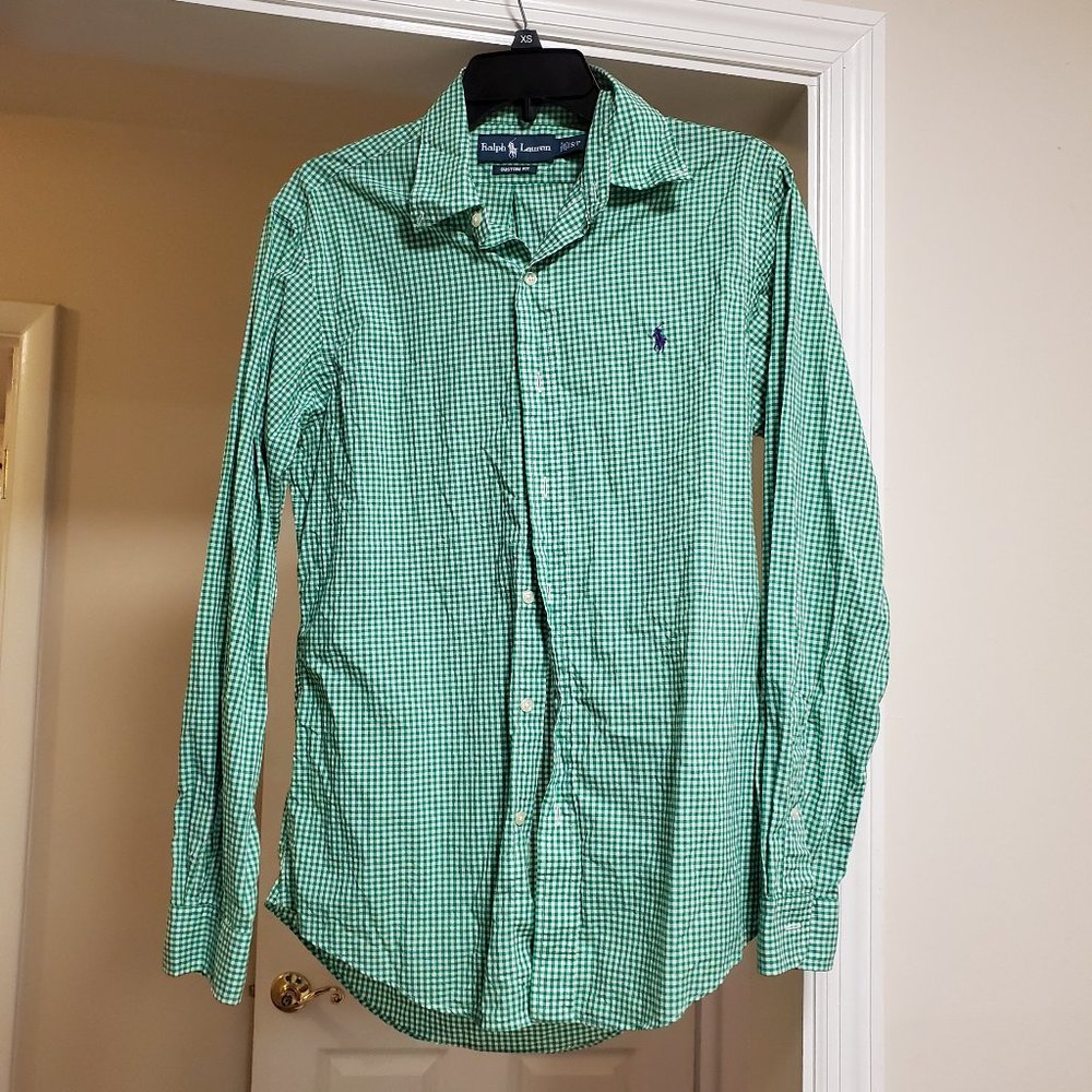 Polo Green/White Gingham Print Button Down (Sz S)